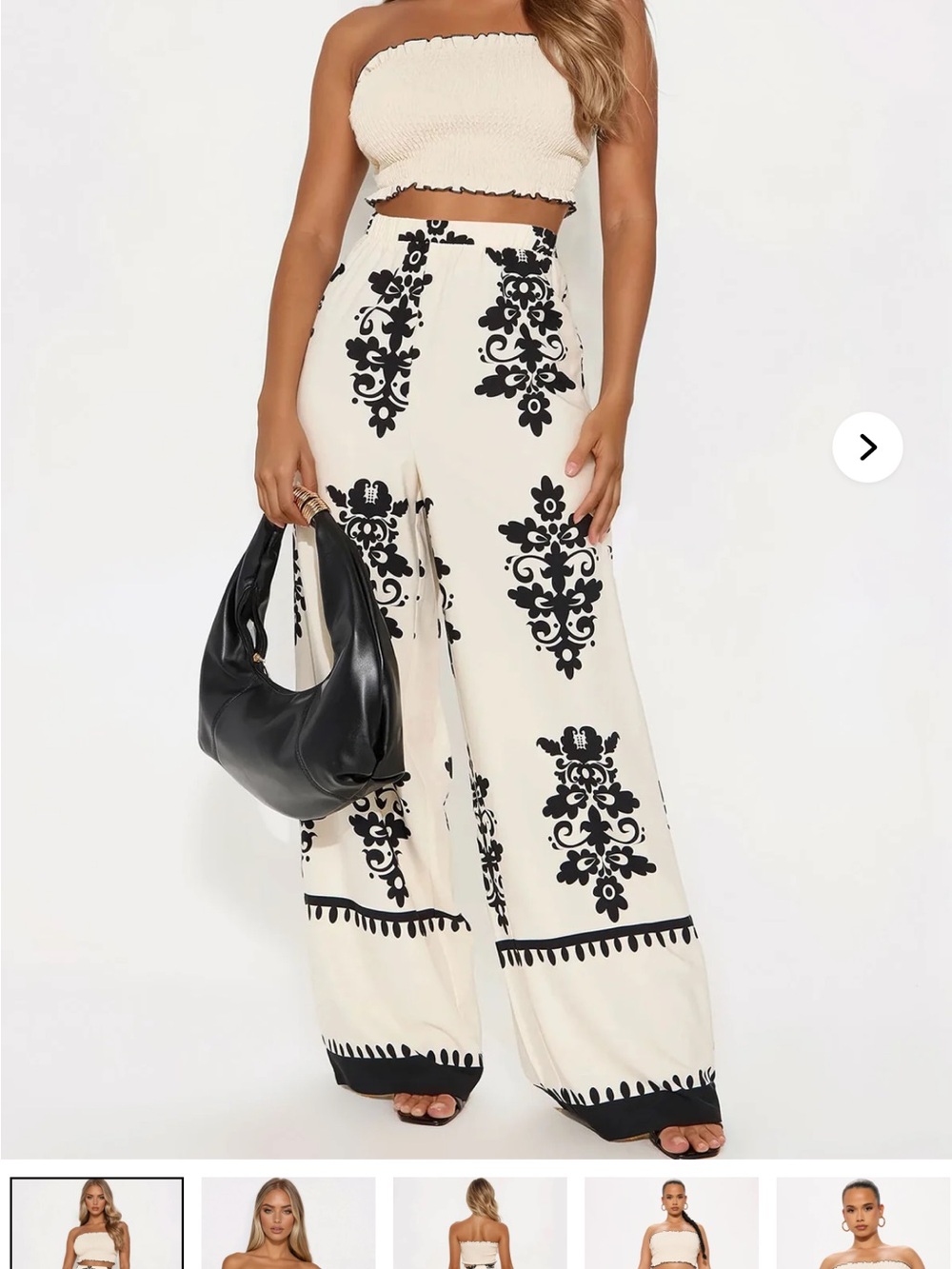 Fashion Nova Women's Cream Wide-Leg Printed Palazzo Pants and Crop top medium
